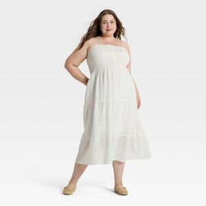 Women's Button-Front Smocked Maxi Sundress - Universal Thread White XXL